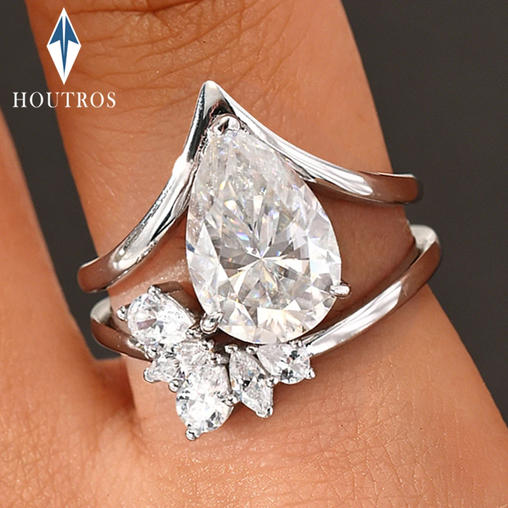 

4Carat Pear Cut Full Moissanite Diamond Rings for Women 925 Sterling Silver Stackable Engagement Ring Wedding Bands Jewelry Gift