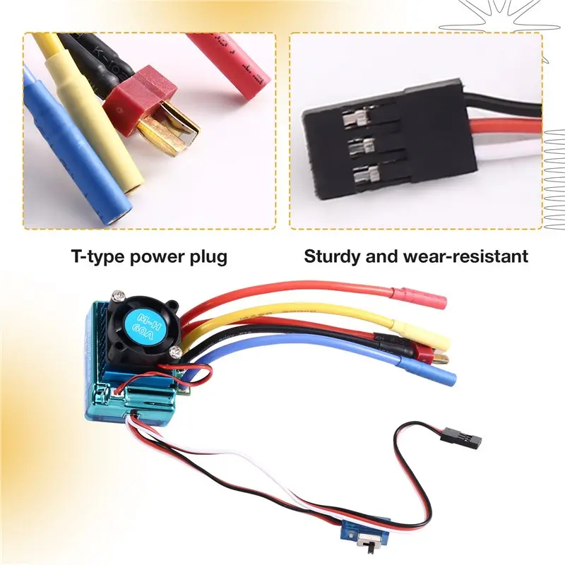 MACH-60A Brushless ESC Speed Controller With T Plug 4.0Mm Banana Connector For 2847 540 3650 RC Car Boat Motor 2-3S view 5