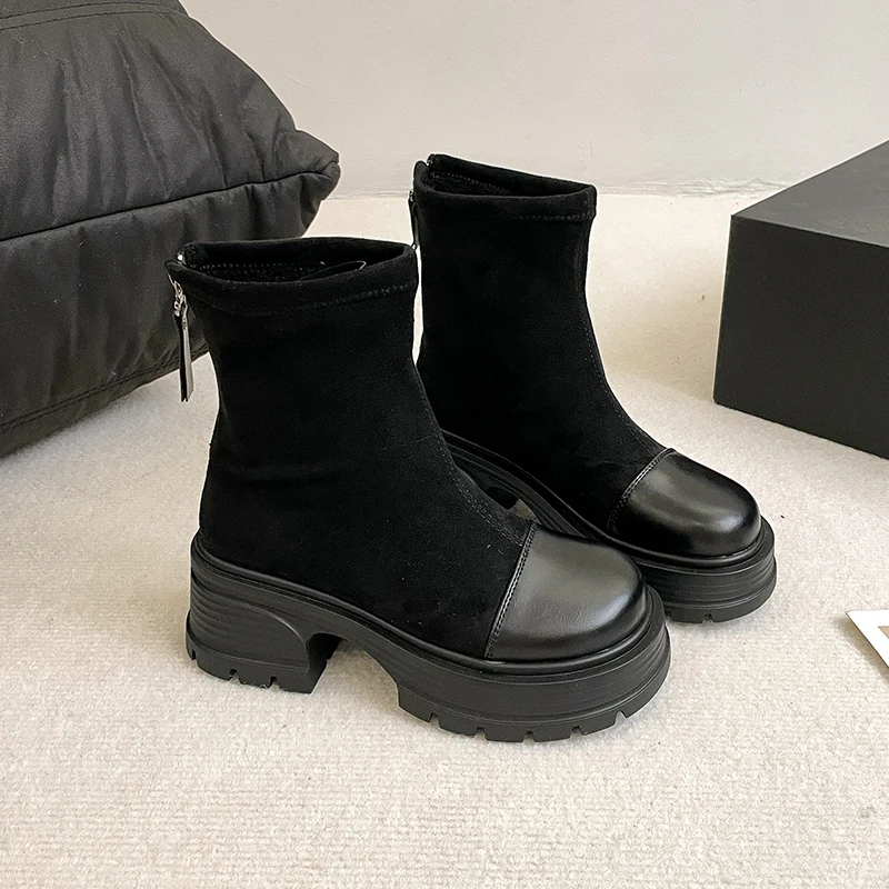 Bottes de rinçage modernes pour femmes, chaussures de créateur rétro, talon optique, mode commandée, automne, hiver, nouveau, 2024