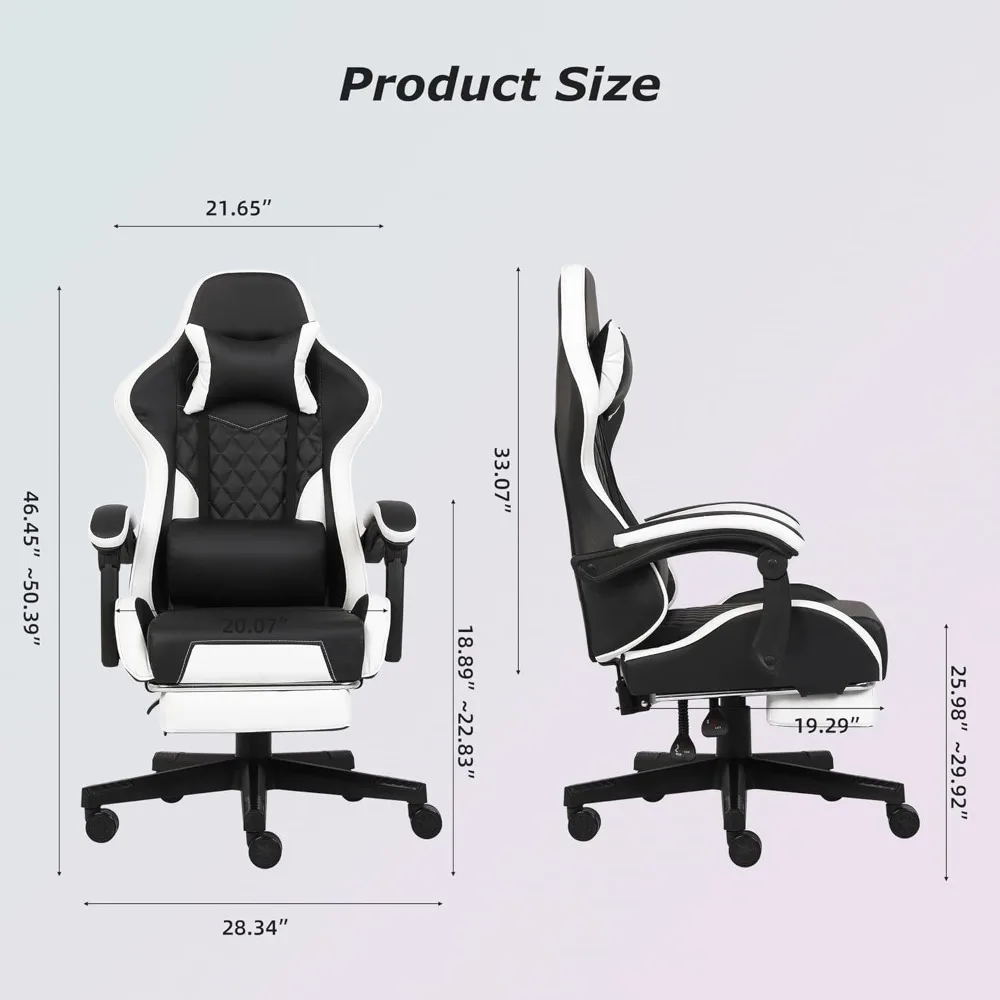 كرسي ألعاب مريح عالي الظهر مع مسند للقدمين ومساند للذراعين ودعم قطني للألعاب المريحة والاستخدام المكتبي #3