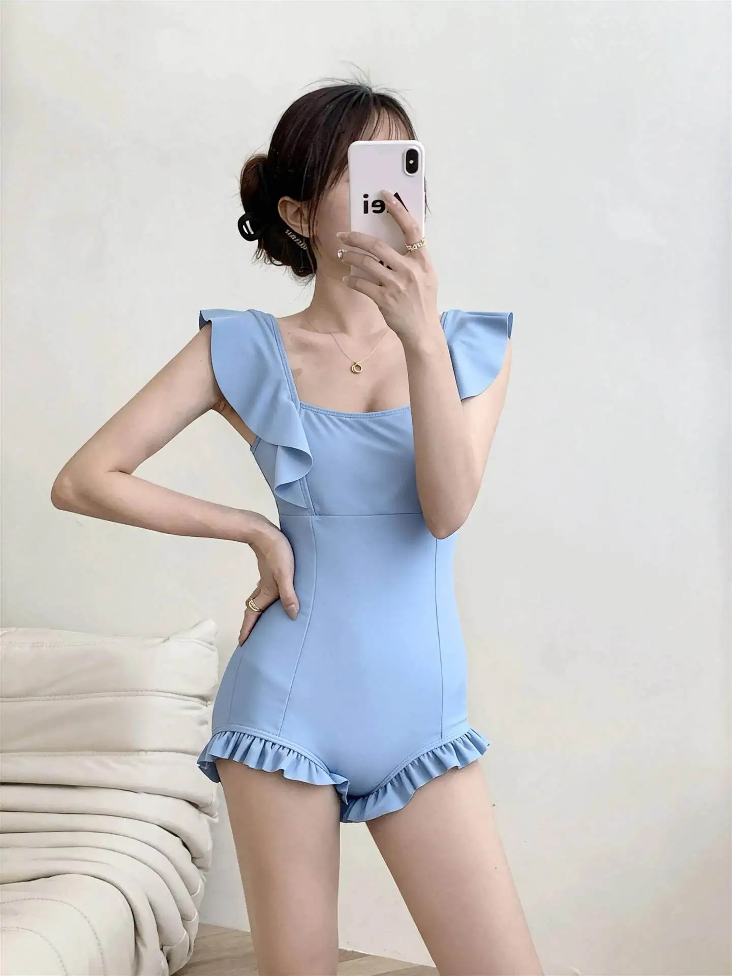 

Женский монокини-купальник для похудения с квадратным вырезом, для горячих источников, синий, профессиональный гоночный цельный купальник