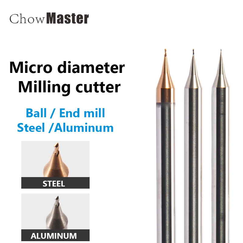 

Coated Mini Milling Cutter HRC60 1pc 0.2-0.9mm 2 Flute Micro Ball nose End Mill 4mm Shank Tungsten Carbide CNC Router Bit TiCN