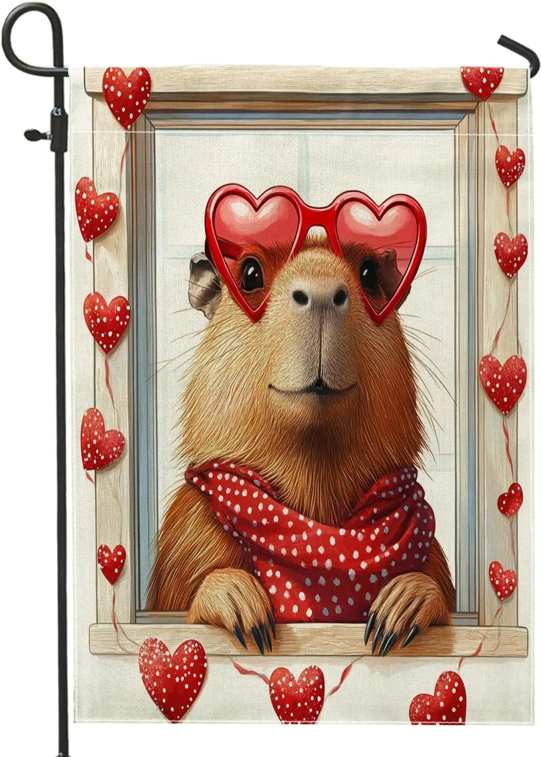 Cute Capybara Front Yard Backyard Burlap Garden Flags 12x18 Double Sided for Outdoor, Valentine's Day Funny Window Small LLO uui