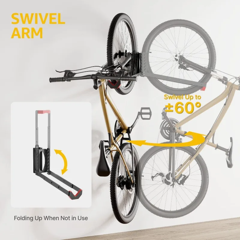 Rotatable Bike Wall Mount Rack No Heavy Lifting Required Space Saving Bicycle Wall Hanger for Garage Storage