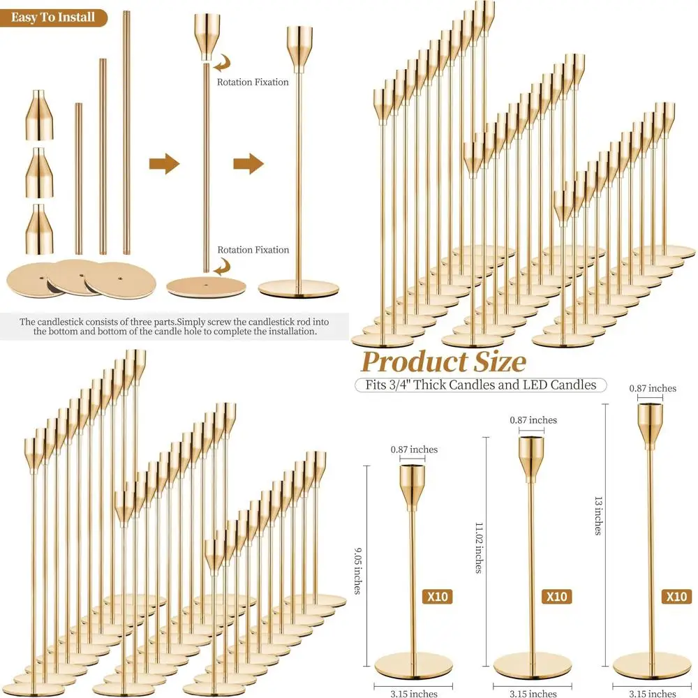 

Набор из 30 металлических золотых подсвечников, толстые подсвечники для свадеб, ужинов, вечеринок и домашнего декора