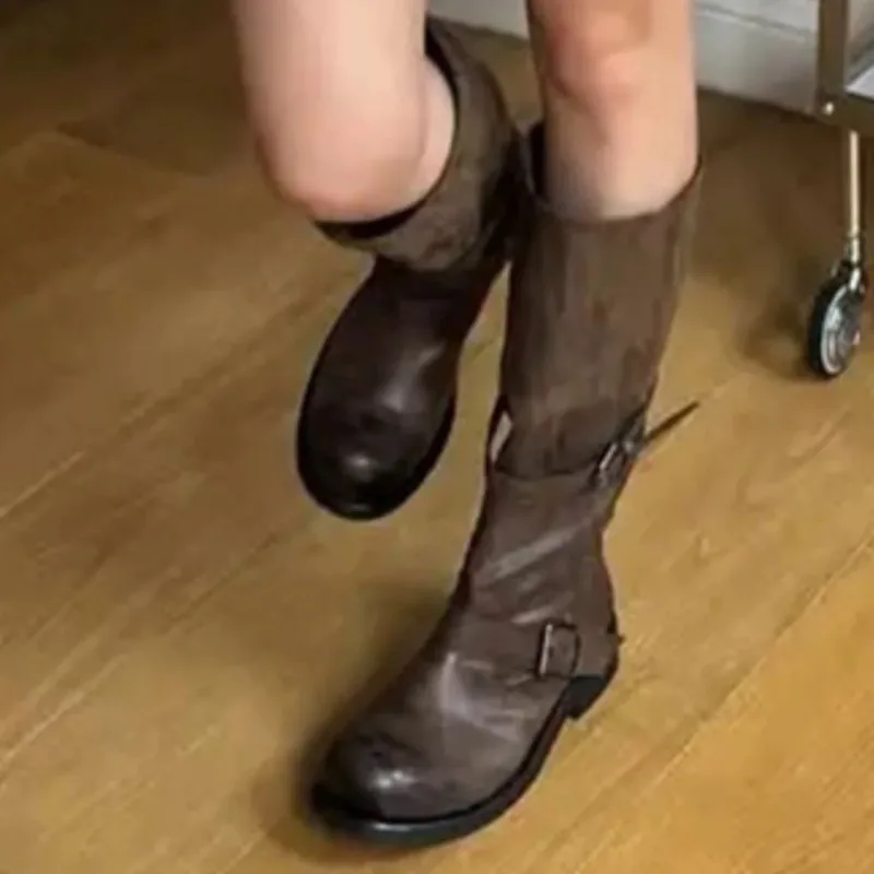 أحذية عالية للنساء 2025 موضة جولة تو مصمم في الهواء الطلق مريحة المشي منتصف العجل الأحذية مأدبة حفلة أحذية تشيلسي عادية