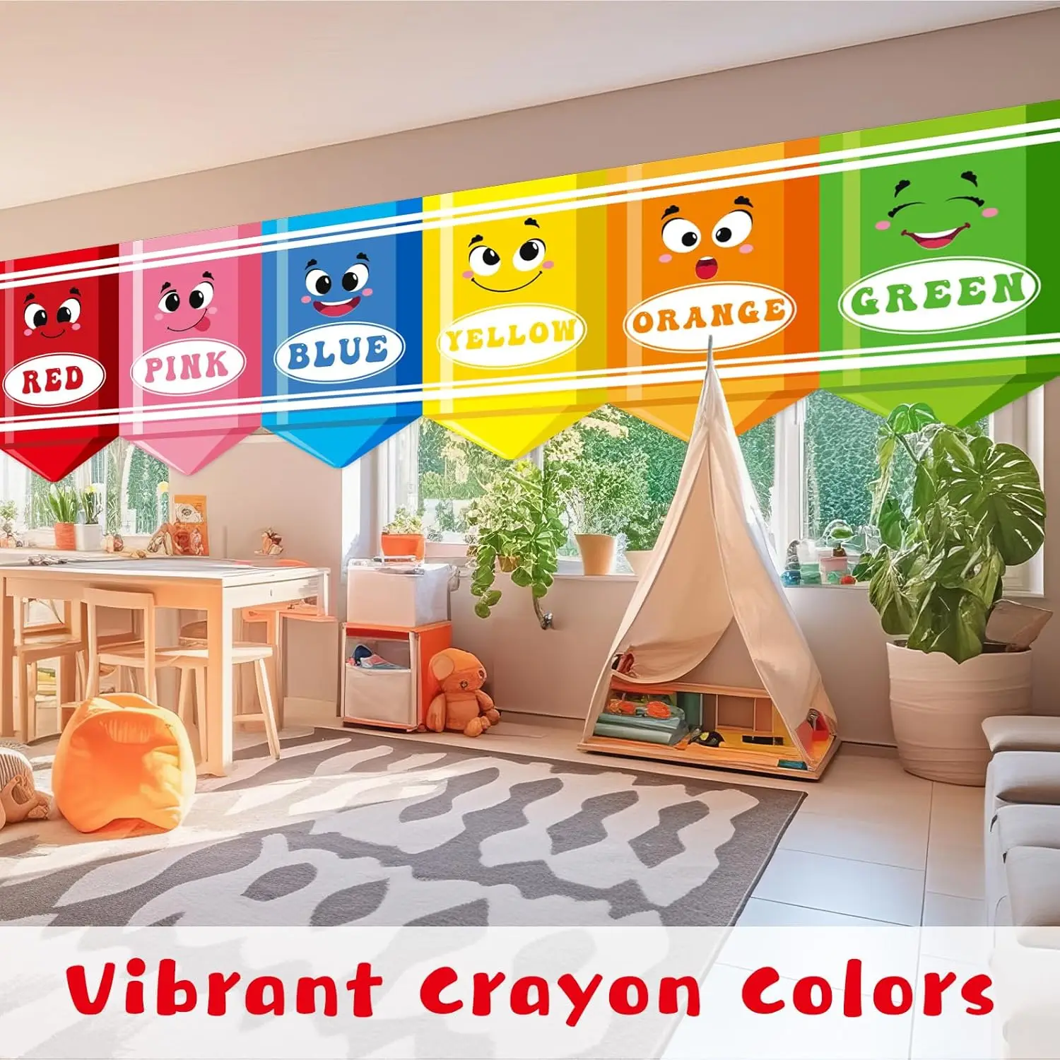 New Style 6Pcs School Classroom Crayon Curtains Kid Teacher Kindergarten Preschool Daycare Bedroom Playroom Decoration Suppliesl