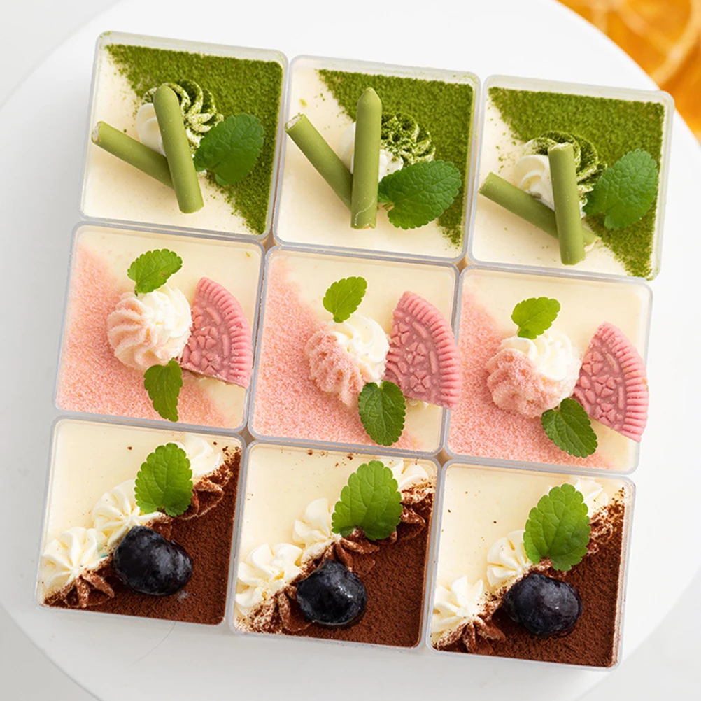 

30pcs Square Boxes 90ml Transparent PP Small Mousse Cups Pudding Dessert Yogurt Containers Kitchen Bar Supplies