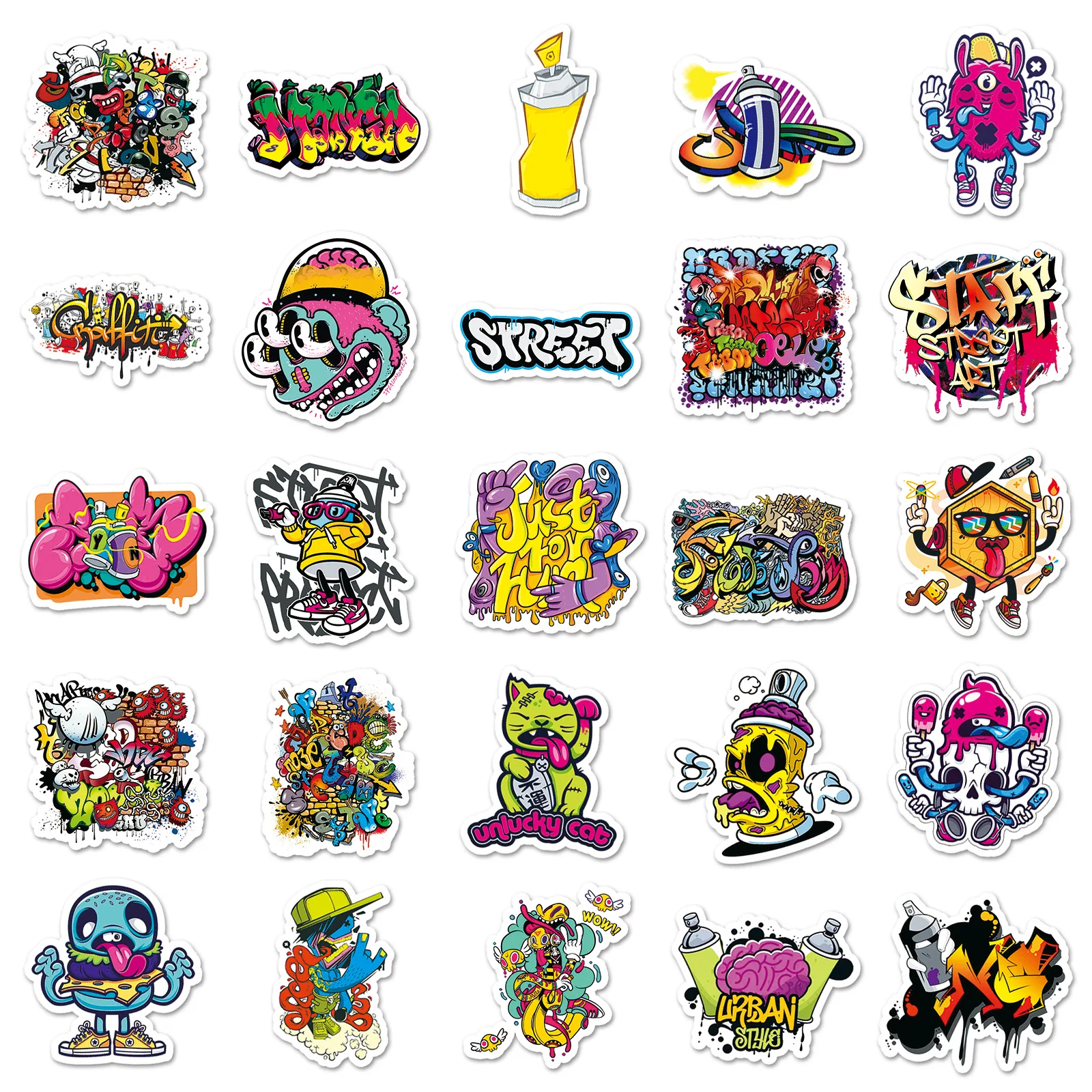 50PCS Street Graffiti Sticker Personalized Art Sticker DIY Mobile Phone Case Skateboard Suitcase Sticke Waterproof