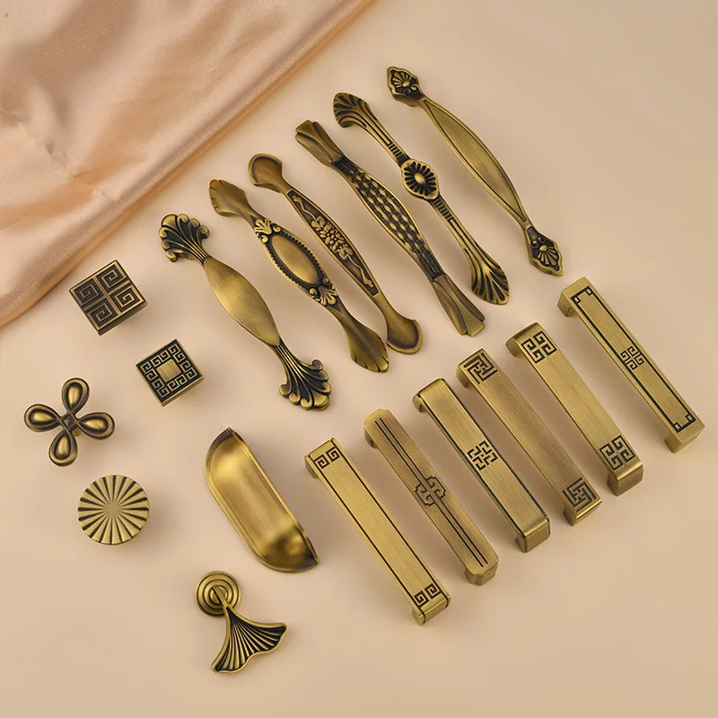 Antique Cabinet Kitchen Knobs Dresser Furniture Handles Solid Brass Bronze Flower Cupboard Drawer Pulls Hardwares Nordic Style