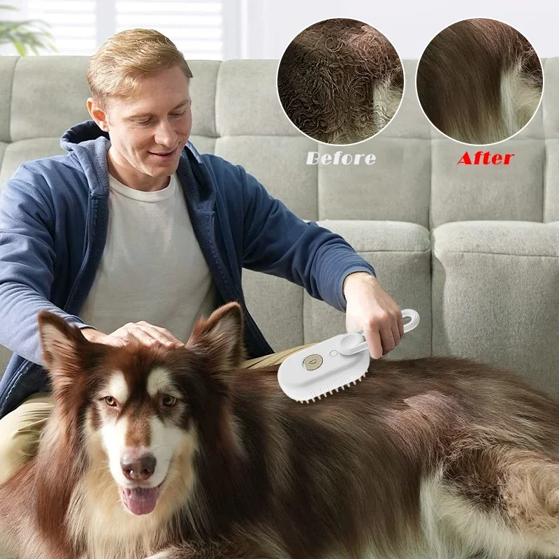 Pet Steam Brush Cat Dog Cleaning Steamy Spray Massage Beauty Comb 3 In 1 Hair Removal Grooming Supplies Pets Accessories image 3