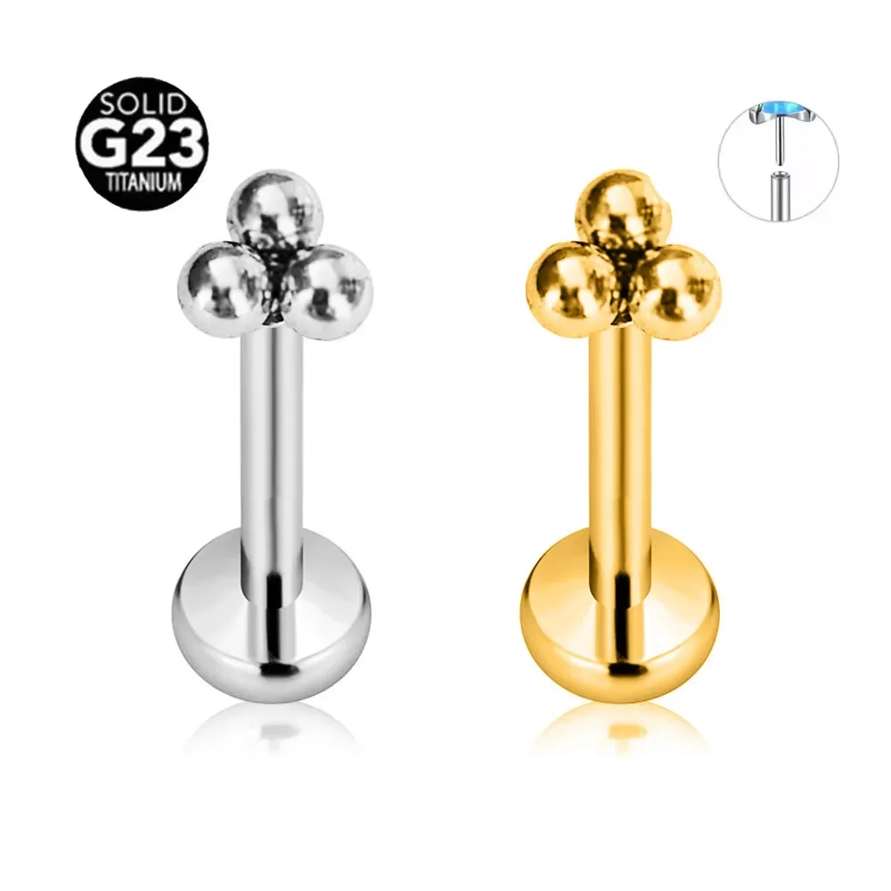 

F136 titanium alloy flat-bottomed ear studs, stainless steel insert rods, decorative head 3, round lip studs, cochlear ear bone