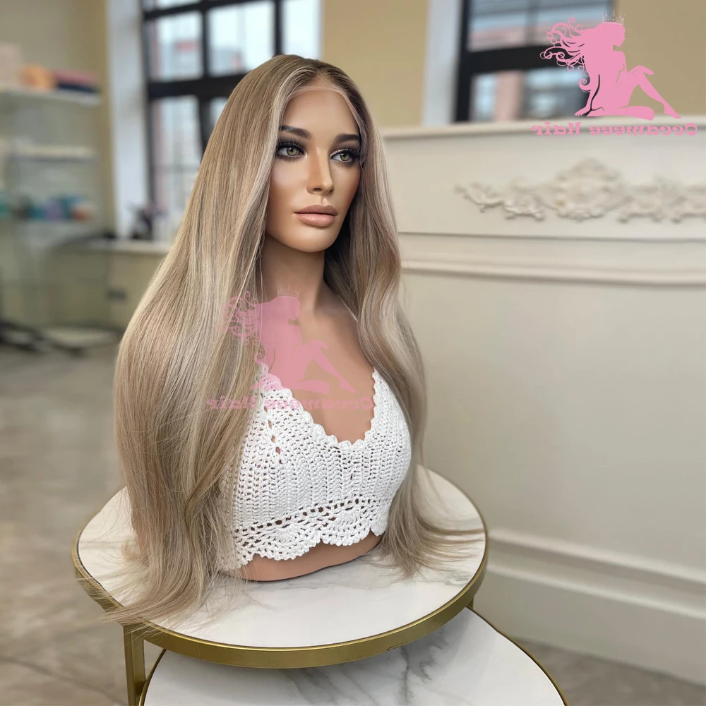 Highlight Human Hair Wigs Pre plucked Ash Brown Blonde Colored 13x4 Lace Front Wig 13x6 Transparent Lace Frontal Wigs For Women