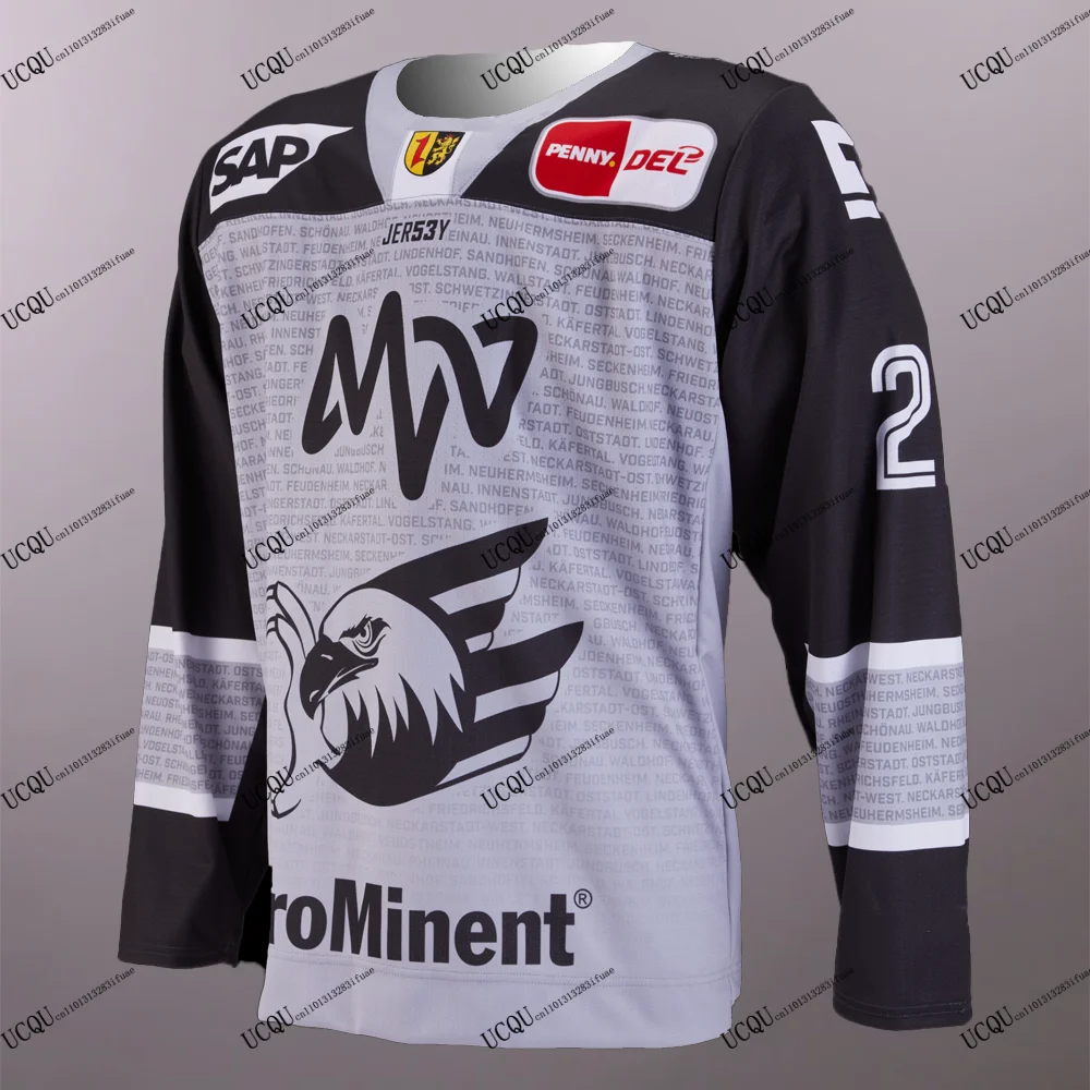 NUEVO DEL Adler Mannheim Home 2025-26 Jersey de hockey alemán Impresión 3D Cuello redondo Camiseta de manga larga Deporte Adulto Niño Unisex Navidad