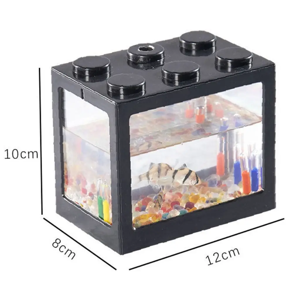 Plastic Betta Fish Tank LED Lamp Micro-Landscape Building Block Aquarium Turtle Pet Fighting Fish Cylinder Breeding Box