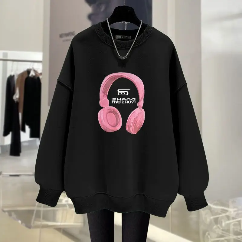 Autumn Winter Fashion Cartoon Printed Long Sleeve Sweatshirts Women Clothing Vintage Cotton Top Pullovers Casual Loose Hoodies