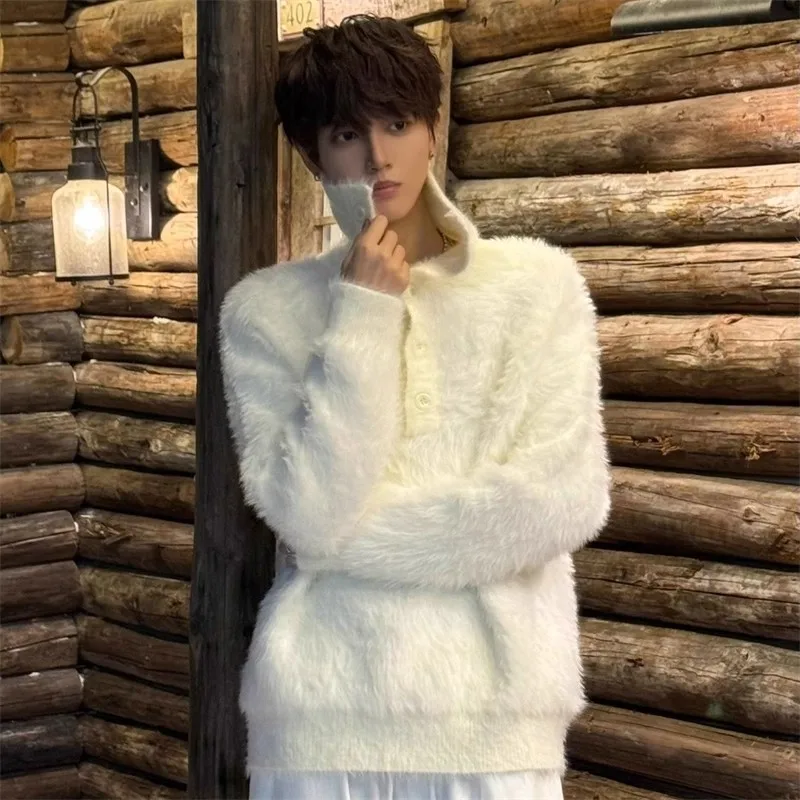 

cleanfit imitation mink sweater men's autumn and winter Korean style lapel jacket oversize lazy sweater