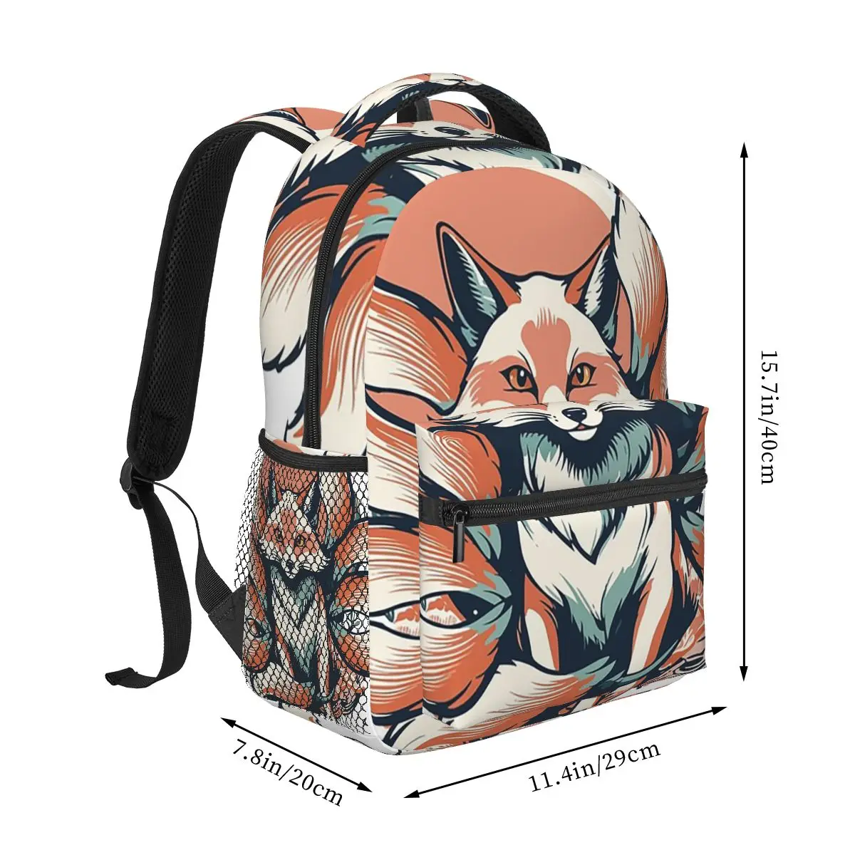 Kitsune Nine Tail Fox Cute Japanese Art Backpack Student Boys Girls BookBag Kids School Bag Computer Shoulder Bags for Men Women