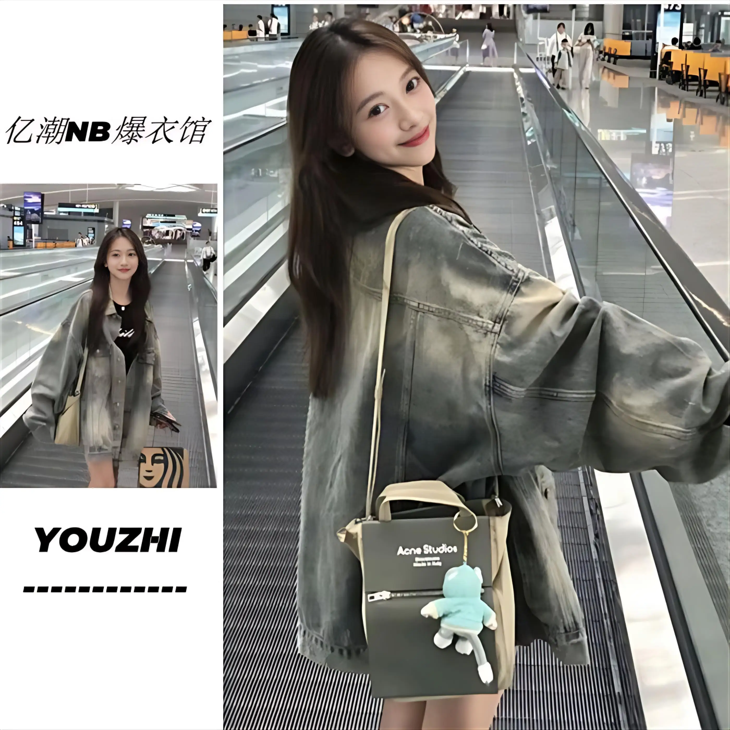 

Denim Coat Turtleneck Single Breasted Full Womens Fall Patchwork Double-Breasted Cropped Waistband College Minimalist Pleated OL