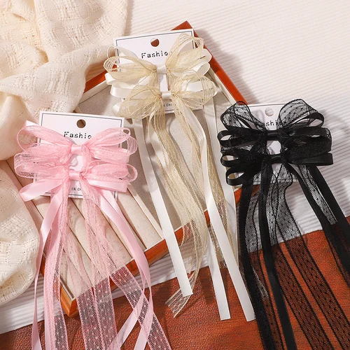 Imagen 1 del producto Clip de lazo de cinta de satén de encaje para mujer, coleta doble trenzada, Clip para el pelo dulce, decoración, accesorios para el cabello, regalos, 2 uds.