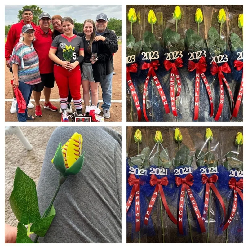 A20m softball rosa esporte couro rosa artesanal artificial softball flores presente para softball mãe fãs equipe formatura