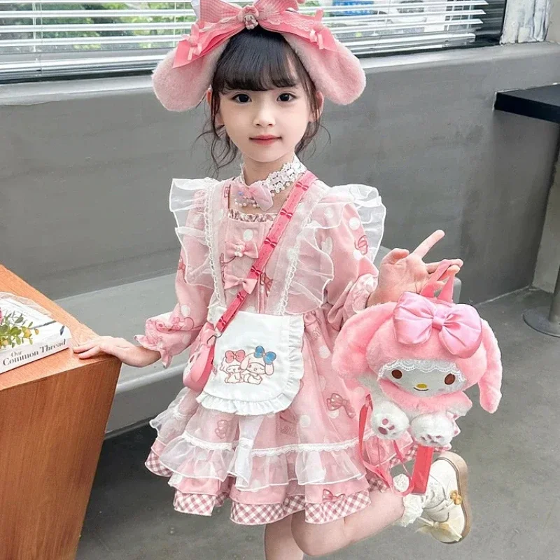 

Sanrio Kawaii My Melody Anime Children Dress Cartoon Lolita Princess Costume JK Leisure Suit Halloween Party Sweet Girl Birthday