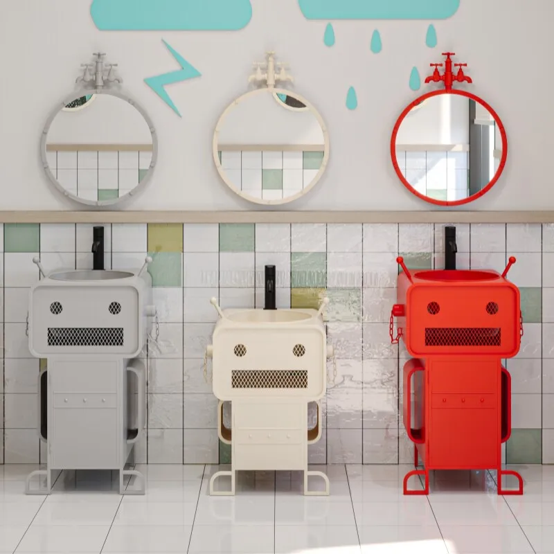 Robot personalized washbasin Internet celebrity industrial wind floor   bathroom cabinet cartoon children column washbasin
