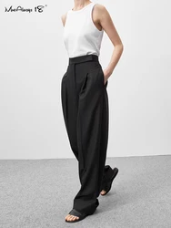 Mnealways18 Frühling Sommer schwarze Damen Bürohose Damen hohe Taille Hosen Taschen weibliche plissierte breite Beine Hosen solide 2024