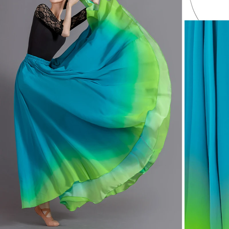 Fließender Langer Flamenco-Farbverlauf Bauchtanzrock für Damen 720-Grad-Sonnenschürze Spanisches Klassisches Tänzerkostüm 2026 – Detail 4