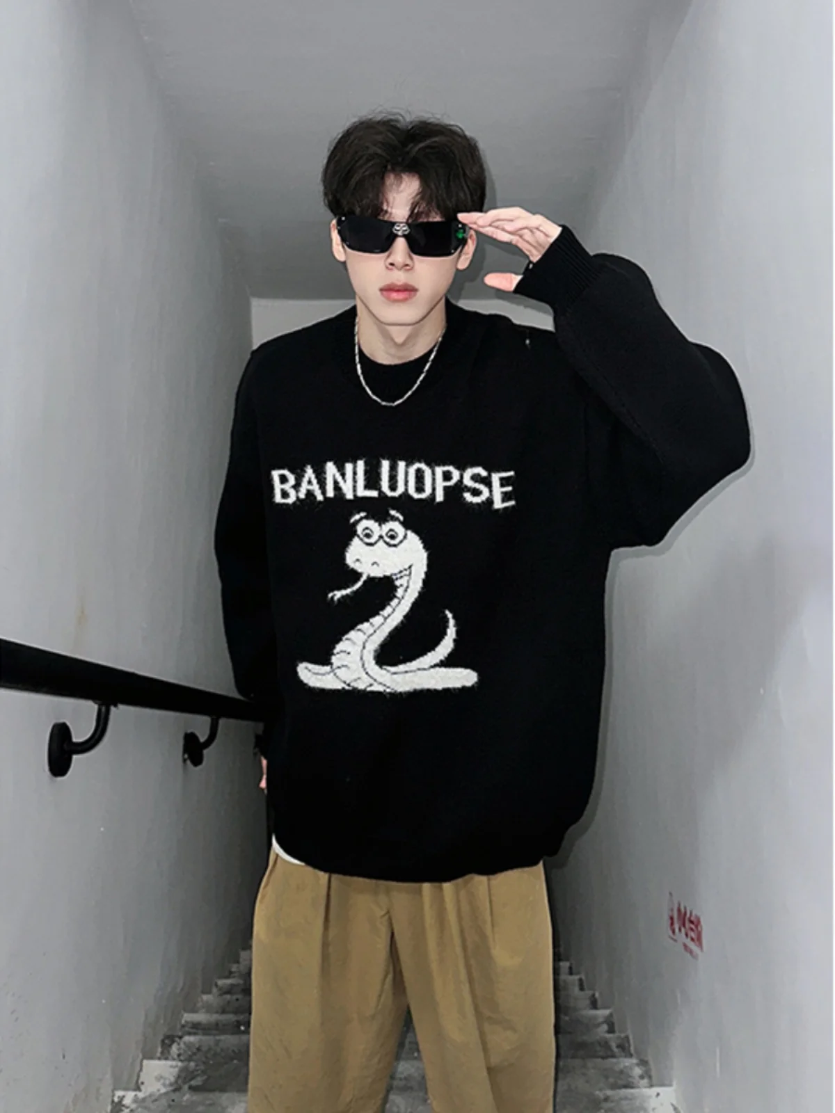 

2025 Snake Year Men's Winter Sweater Lazy High-End Bla Knitted irt Couple's Outerwear Comfortable Soft Polyester Fiber