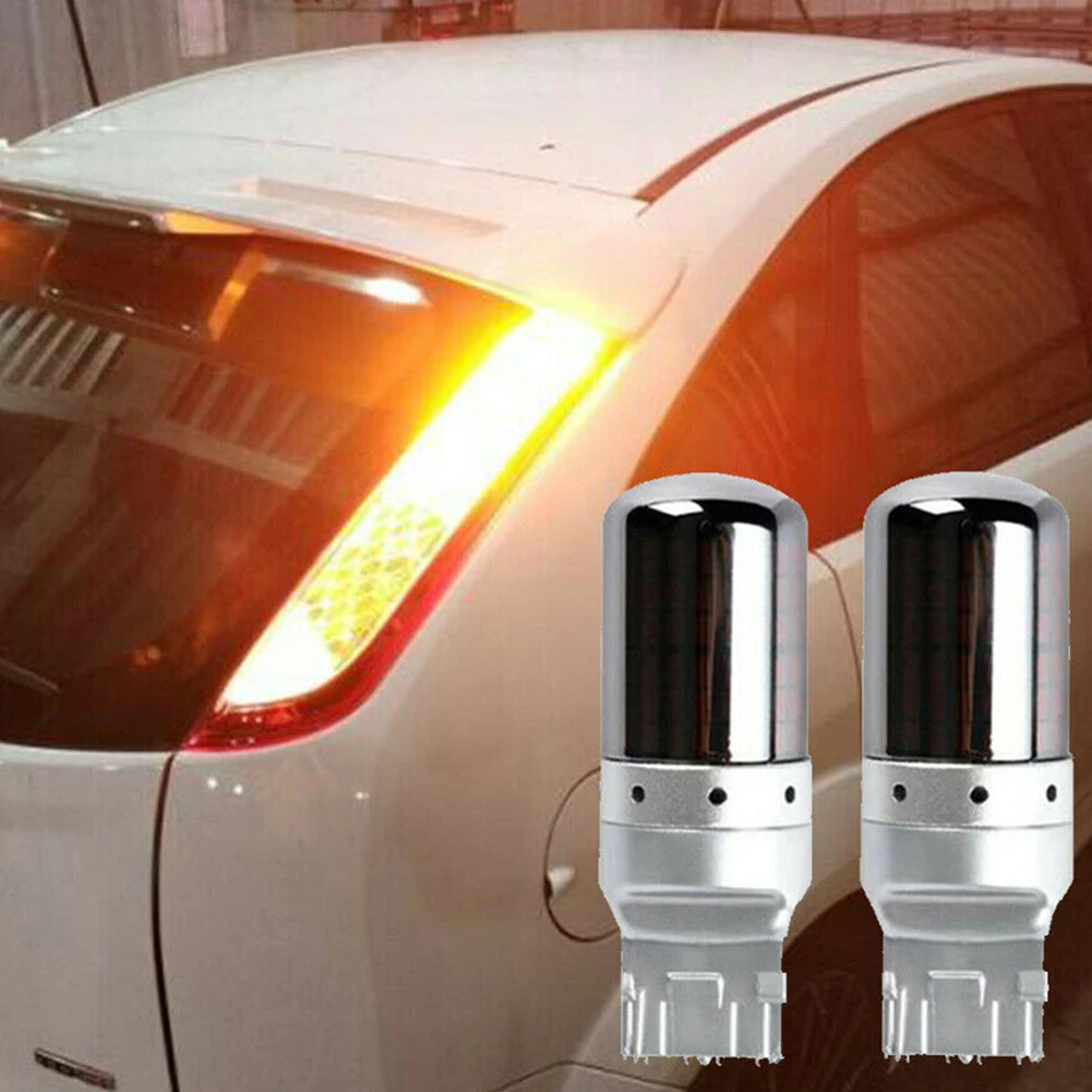 2pcs LED Light Chrome 7440 T20 Amber Canbus Error Free  Bulb Turn Signal Yellow Brake Flow Lights Accessories for Vehicles