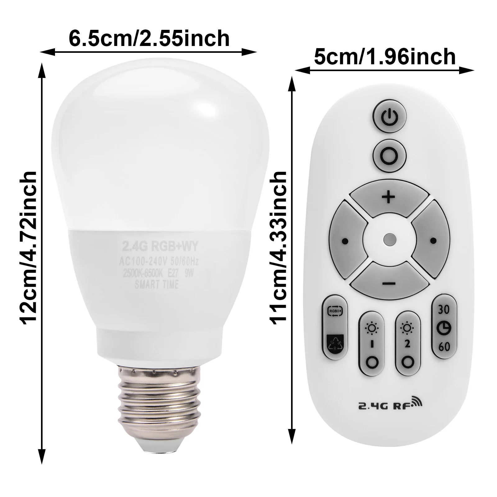 9W E27 RGBWY LED Light Bulbs 2.4GHz Wireless 2-Zone Remote Control Smart Bulb Lamp Dimmable Color Changing Light Indoor Lighting