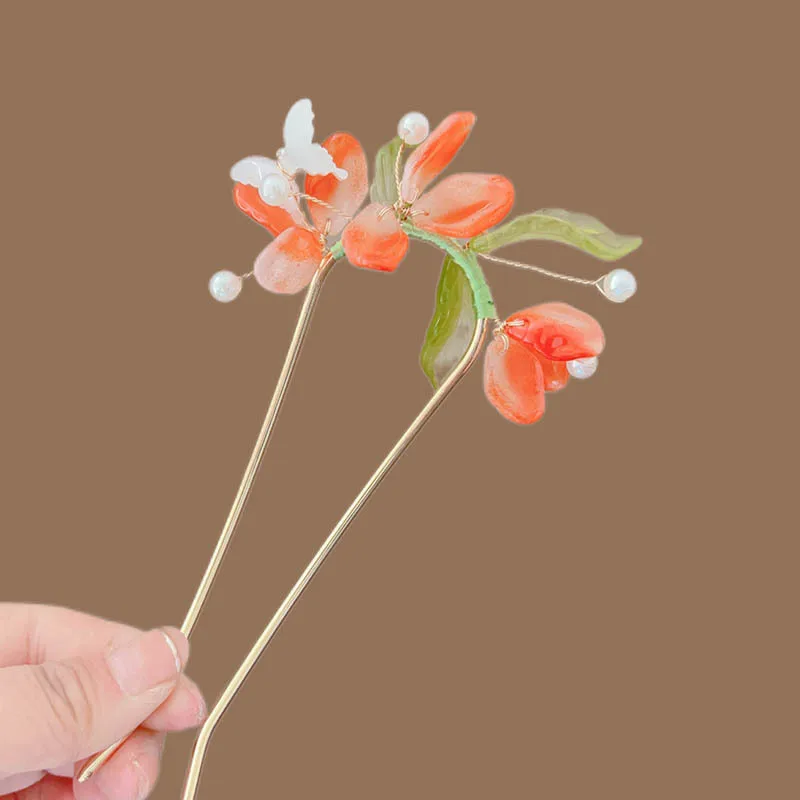 

New Chinese-style glass flower hairpins, ancient-style butterfly hairpins and headwear, high-end Chinese style for women