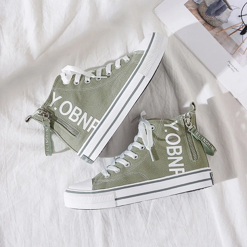 New Fashion Canvas Sneakers High Top Zipper Shoe Comfort Flat Sole Walking Sports Shoes Casual Lace Up Printed Non-slip Sneakers