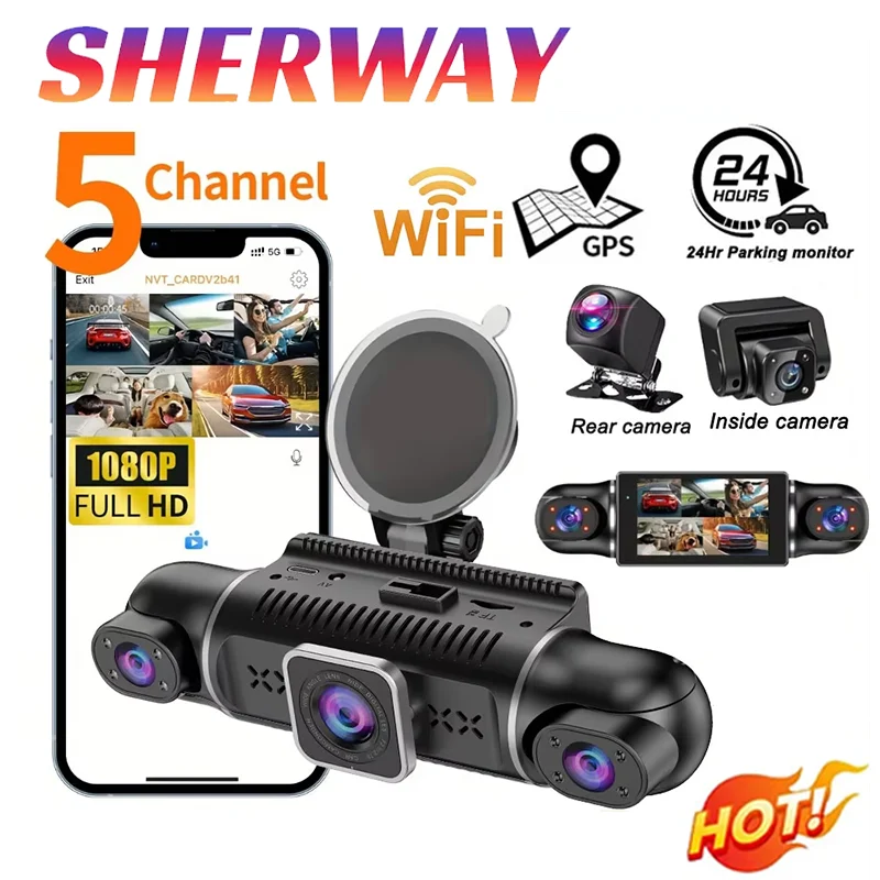 5 Channel Dash Cam UHD 1080P 5-Lens Inside Vehicle Car DVR 360° All Sides Car Camera Wifi Video Driving Registrator GPS Dash Cam