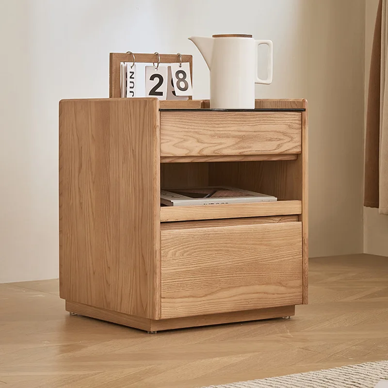 Solid wood bedside table Japanese simple storage cabinet ash wood corner cabinet bedroom small bedside cabinet storage