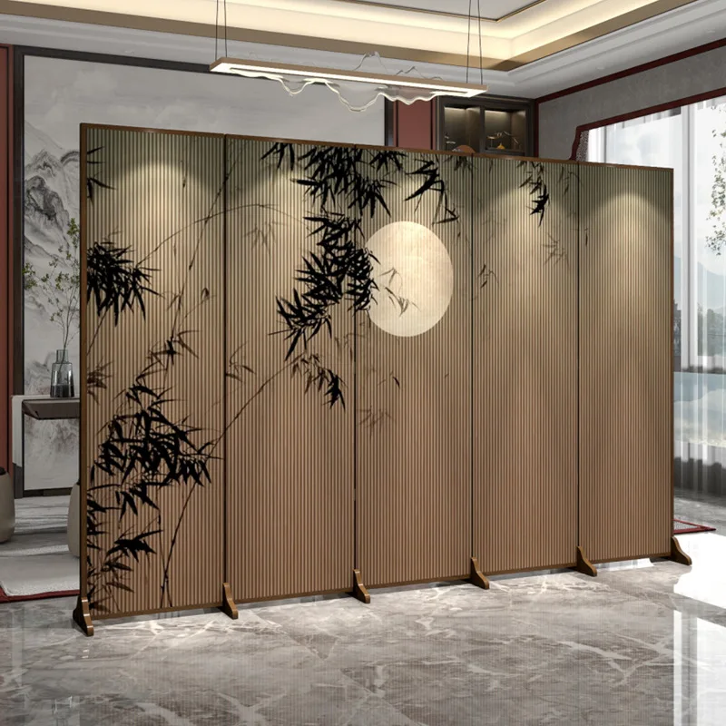 New Chinese-style solid wood screen, living room entrance door partition tea room hotel suggestion decoration foldable mobile ba