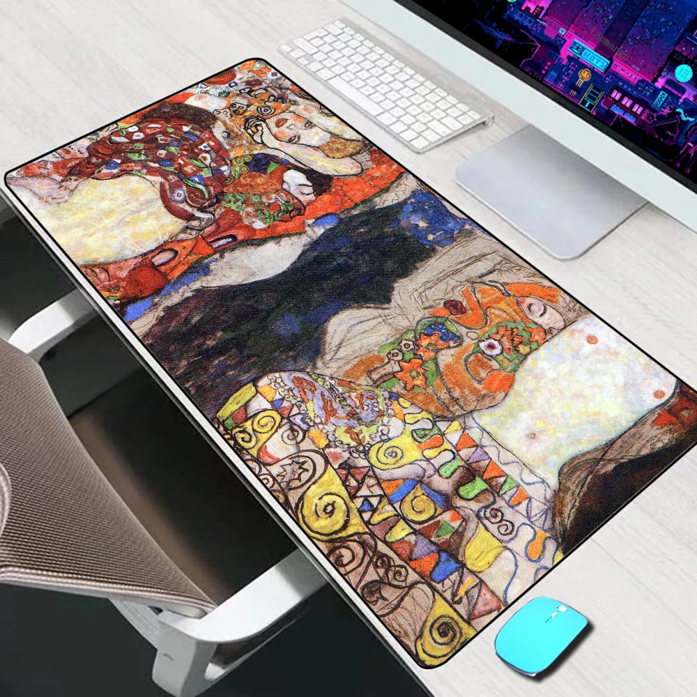 Kiss Gustav Klimt แผ่นรองเมาส์ขนาดใหญ่อุปกรณ์เสริมสําหรับเล่นเกมแผ่นรองเม้าส์ XXL แป้นพิมพ์แล็ปท็อป PC Gamer Desk Pad คอมพิวเตอร์ Mousepad