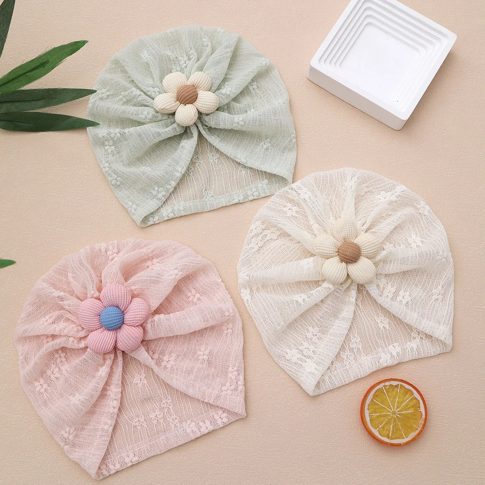 

Cute Flower Toddler Boy Girl Hats Comfortable Breathable Infant Turban Solid Hospital Headwraps Baby Hair Accessories Newborn