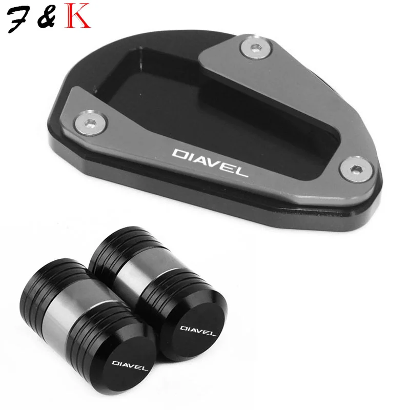 Motorcycle Accessories Kickstand Side Stand Extension Pad Valve Caps FIT For Diavel Cromo AMG 2011 2012 2013 2014 2015 2016