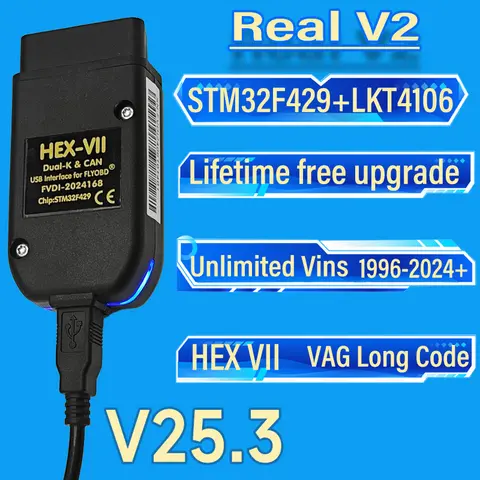새로운 HEX Real V2 자동 스캔 도구 무제한 VIN 차량 진단 COM VAG 코딩 STM32F429 V25.3 for VW Audi Skoda Seat
