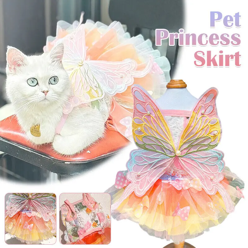 Pet Princess Clothes Kitten Thin Skirt Dog Cat Rainbow Butterfly Puffy Dress Dogs Skirt Summer Dresses Pets Supplies New