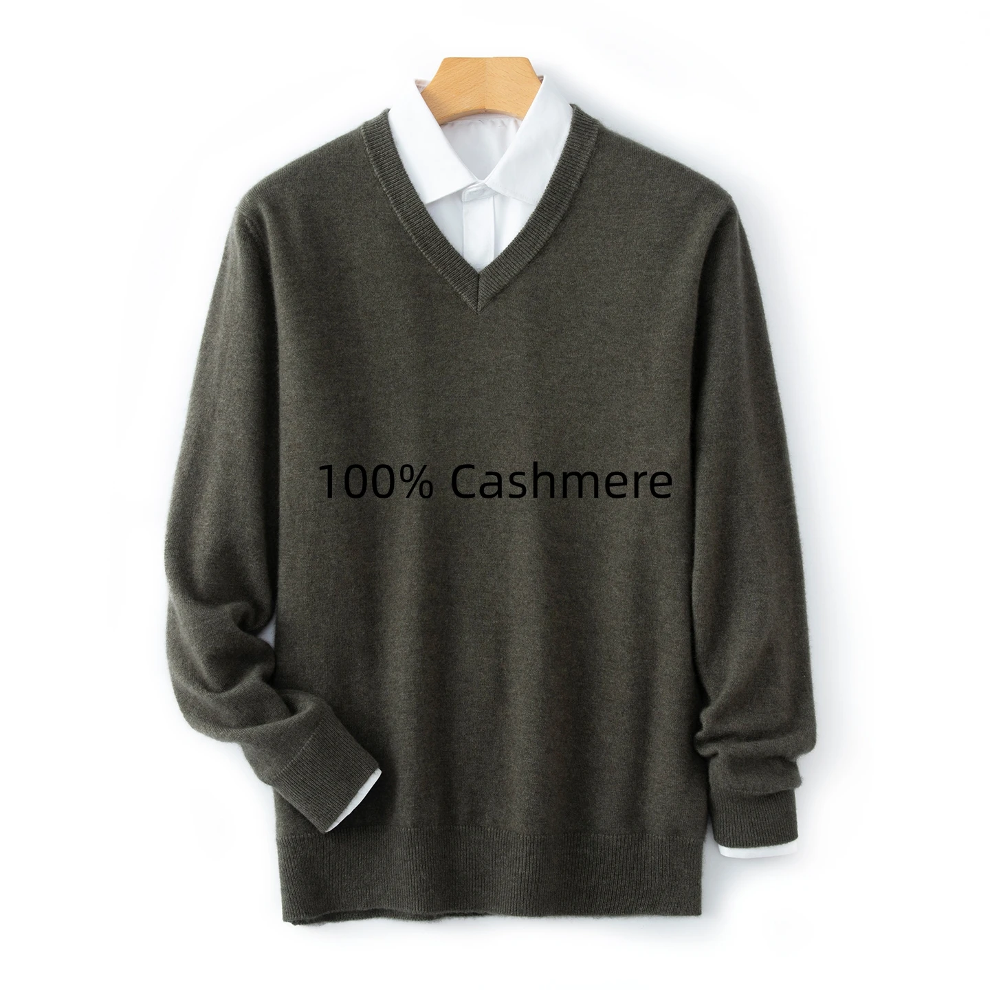 Autumn Winter New 100% Cashmere Knitted Sweater Men's V-Neck Pullover Sweater Casual Basic Versatile Base Sweater Clothing Tops.