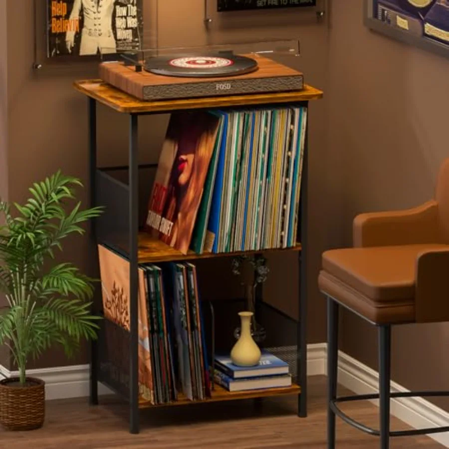 

Record Player Stand Up to 200 Albums Vinyl Storage Table with Extended Wooden Desktop Record Player Holder for Albums Vinyl Sta