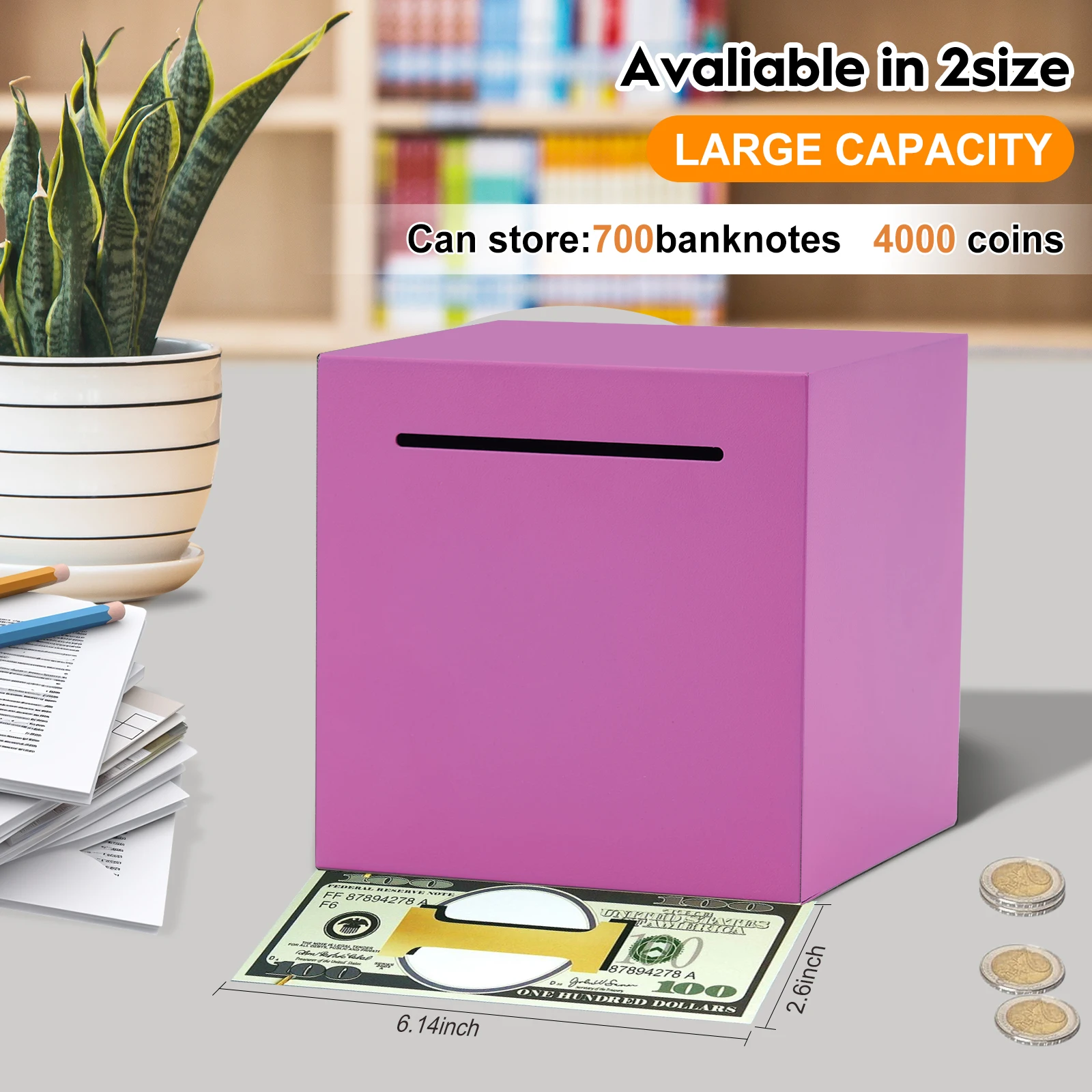 Pink. Black Metal Piggy Bank, Only In, No Out. Break It to Withdraw Money. Christmas and Halloween Gift Desktop Decorations