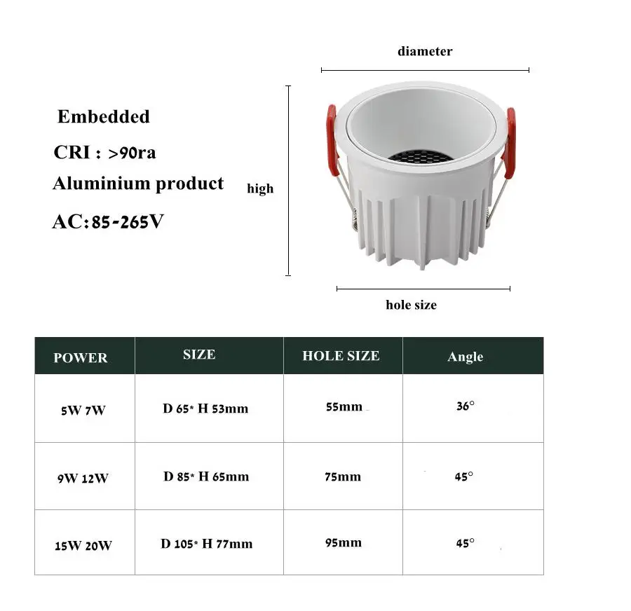 Spot Lumineux LED Circulaire Encastrable avec Technologie COB, Sans Cadre, Lumière à Intensité Réglable, Idéal pour un Salon, une Chambre à Coucher ou une Cuisine, AC 220V, 12/15/20W