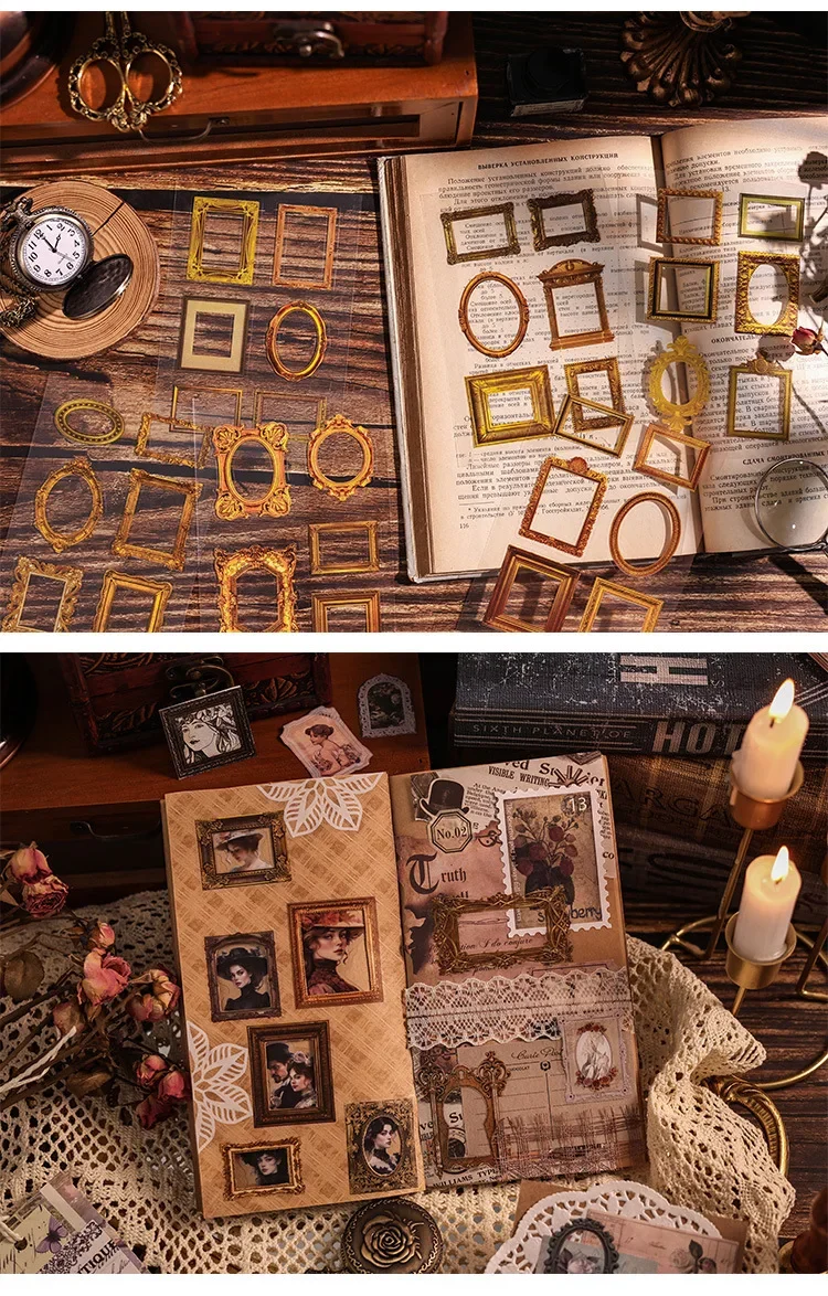 6 Sheets/pack Art World Waterproof PET Retro Frame Sticker DIY Creative Scrapbooking Junk Journal Diary Album Decoration Collage