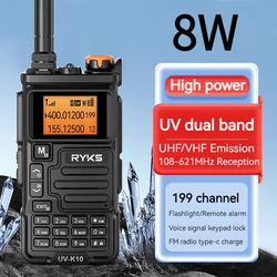 Walkie-talkie de doble banda de alta potencia, cargador tipo C, transceptor de largo alcance de 5-10 KM, Radio bidireccional Ham, 8w