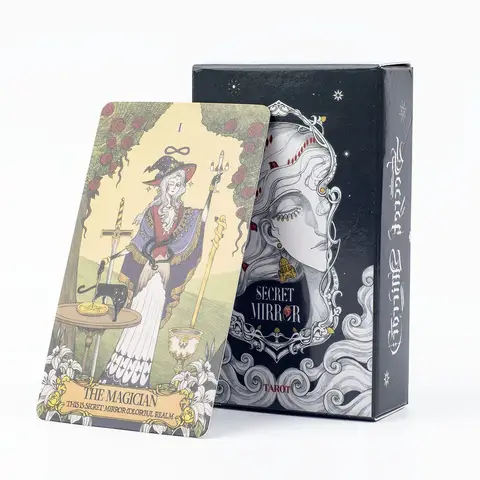 Secret Mirror Tarot 80 Cards Family Gathering Divination Deck English Version Feminine Art Board Game Monochrome 10 3*6CM