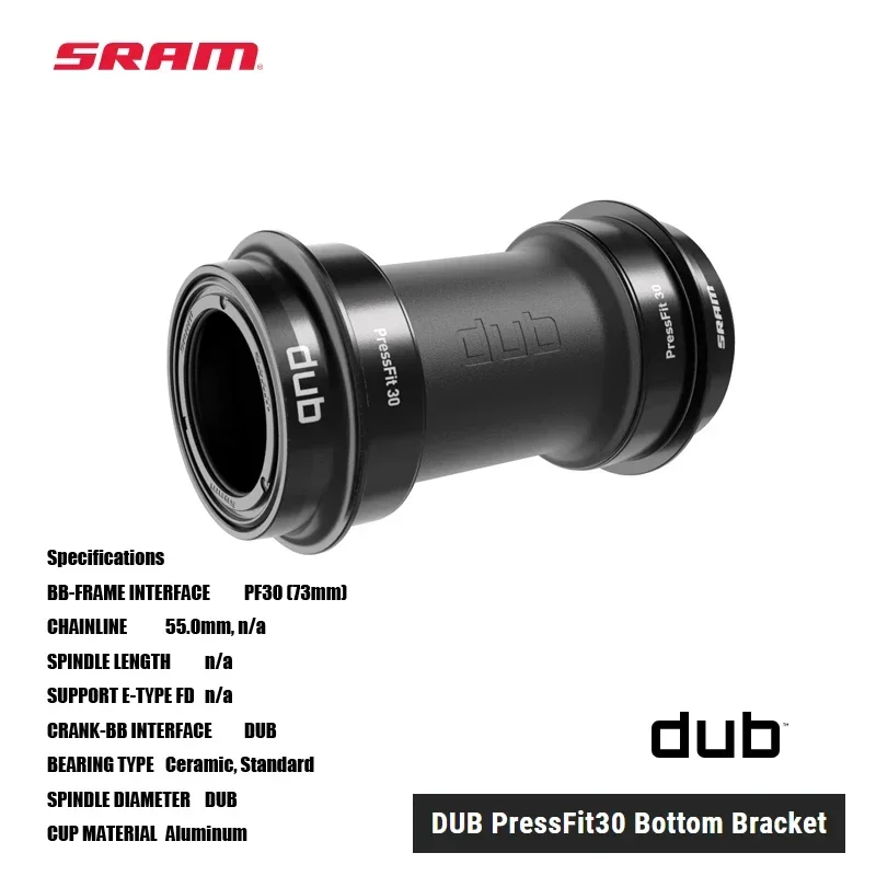

Технология SRAM DUB: нижний кронштейн PressFit30, 73 мм MTB, шпиндель 28,99 мм для всех нижних кронштейнов
